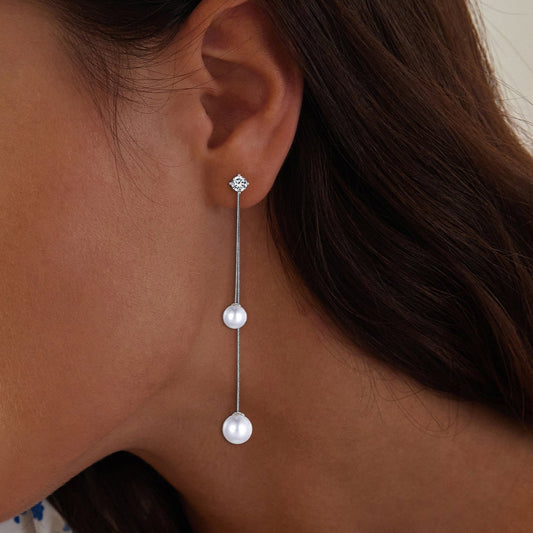 Double Pearl Drop Earring
