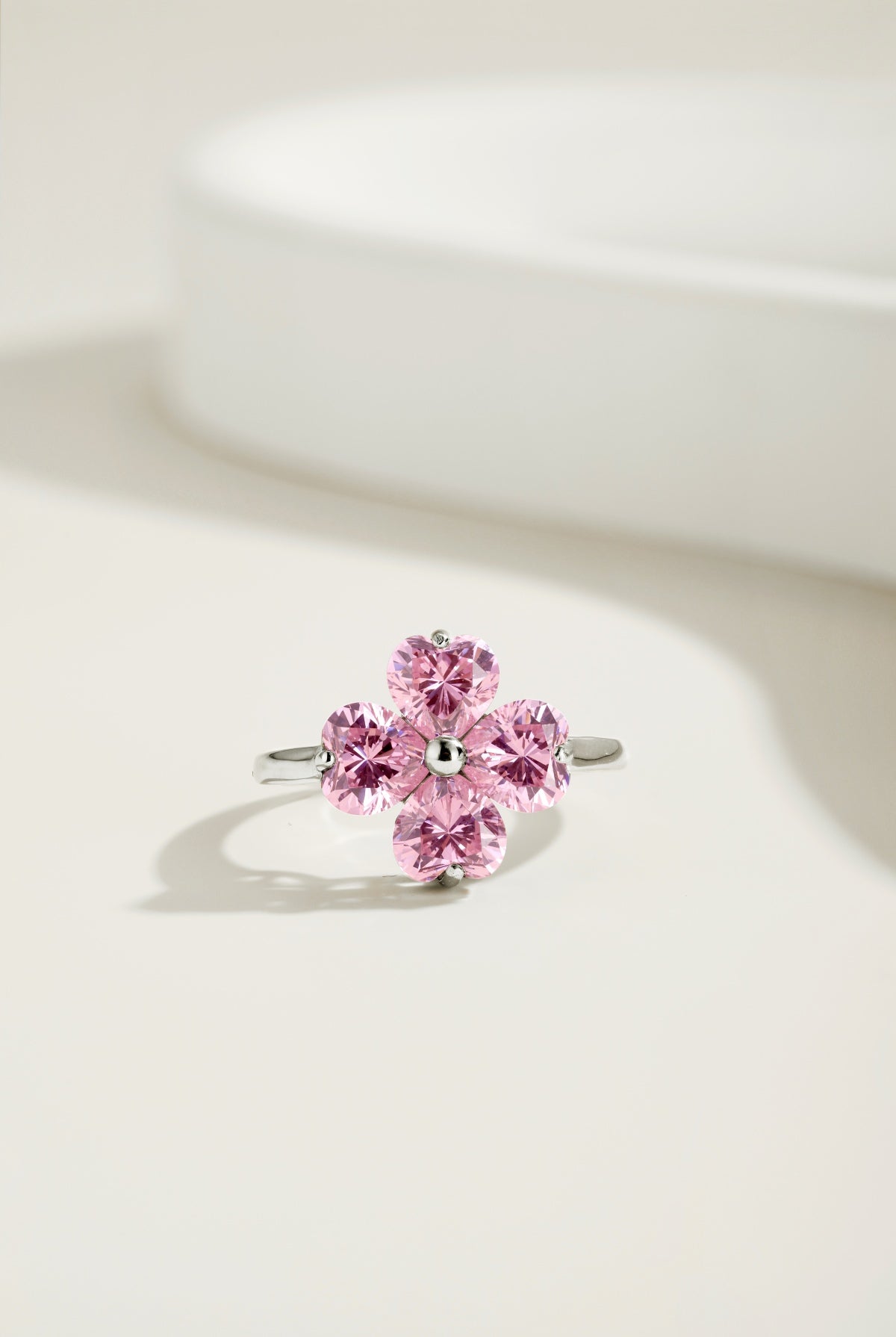 Pink Heart Clover Ring